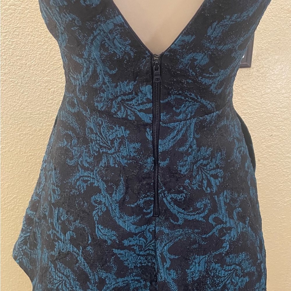 Alice+olivia “Malory” fit and flare mini jacquard black and teal dress size 4 - Picture 5 of 10